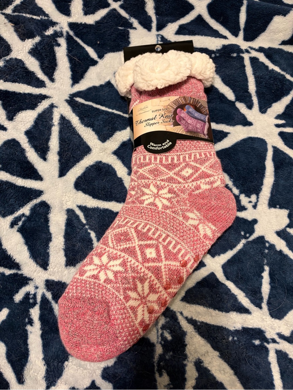 Thermal Knit Slipper Socks with Sherpa Cuff